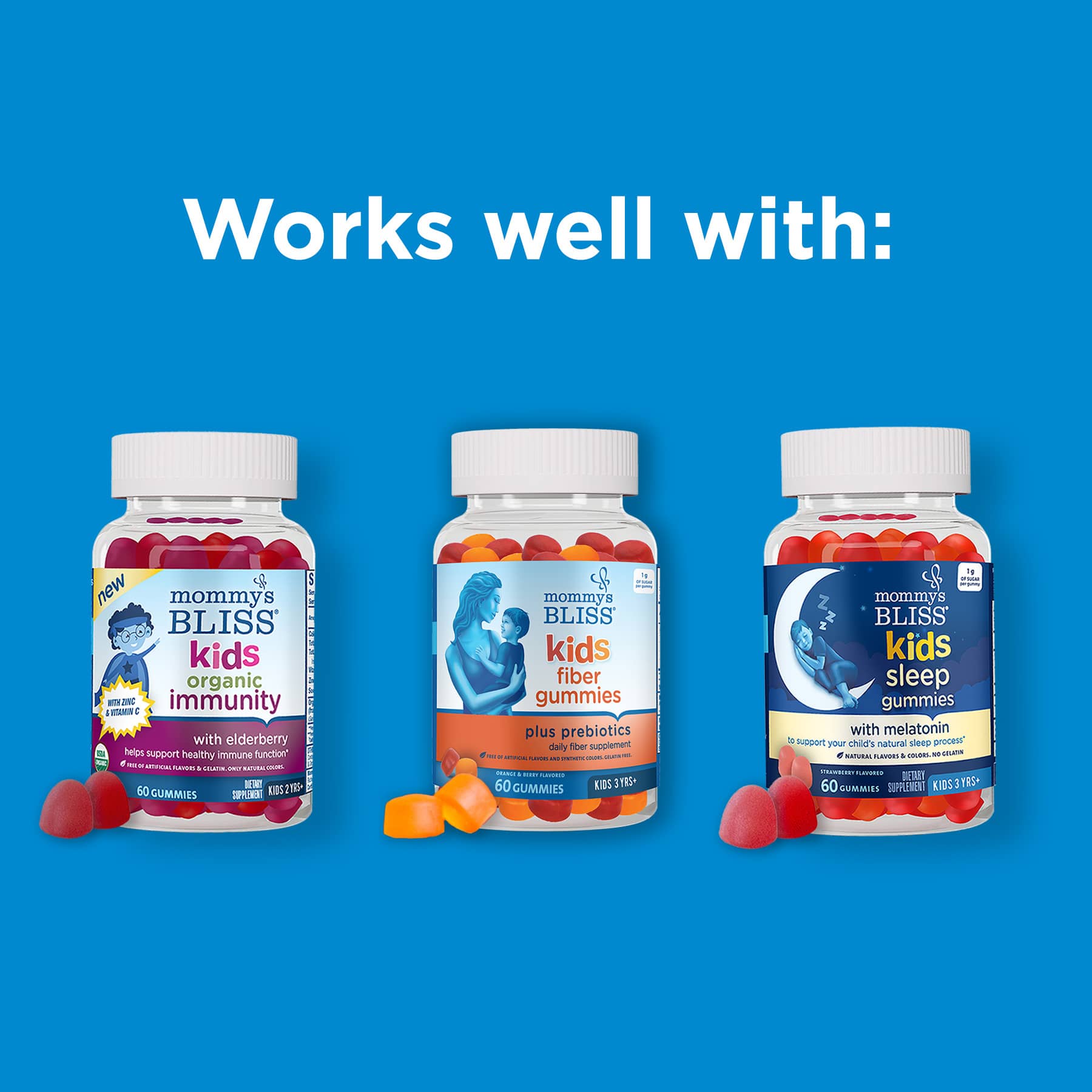 Kids gummies in 3 bottles