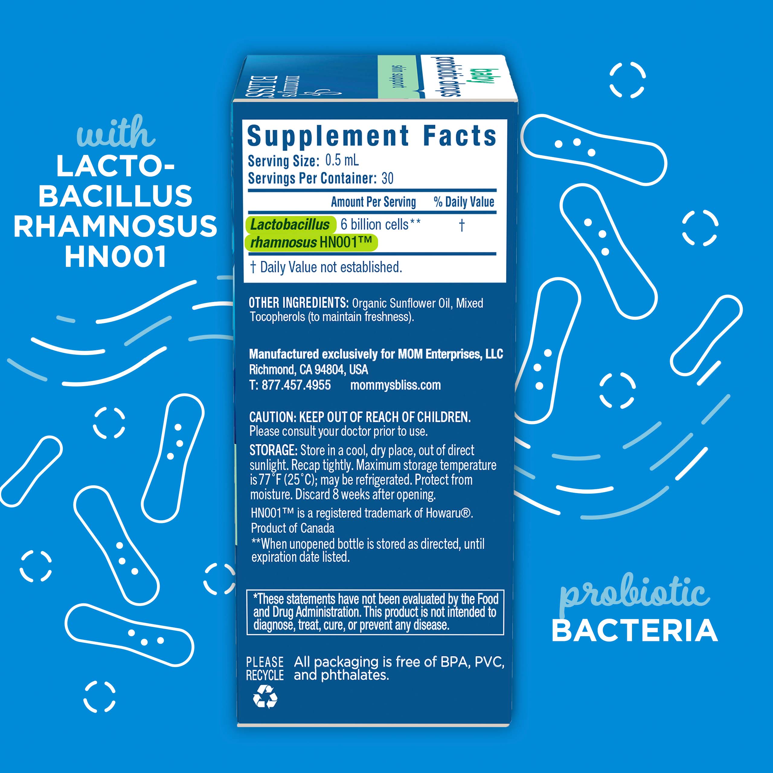 Probiotic Drops Skin Support's Supplement Facts